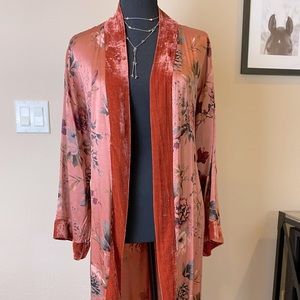 Floral Kimono with Velvet Trim-Brand New!